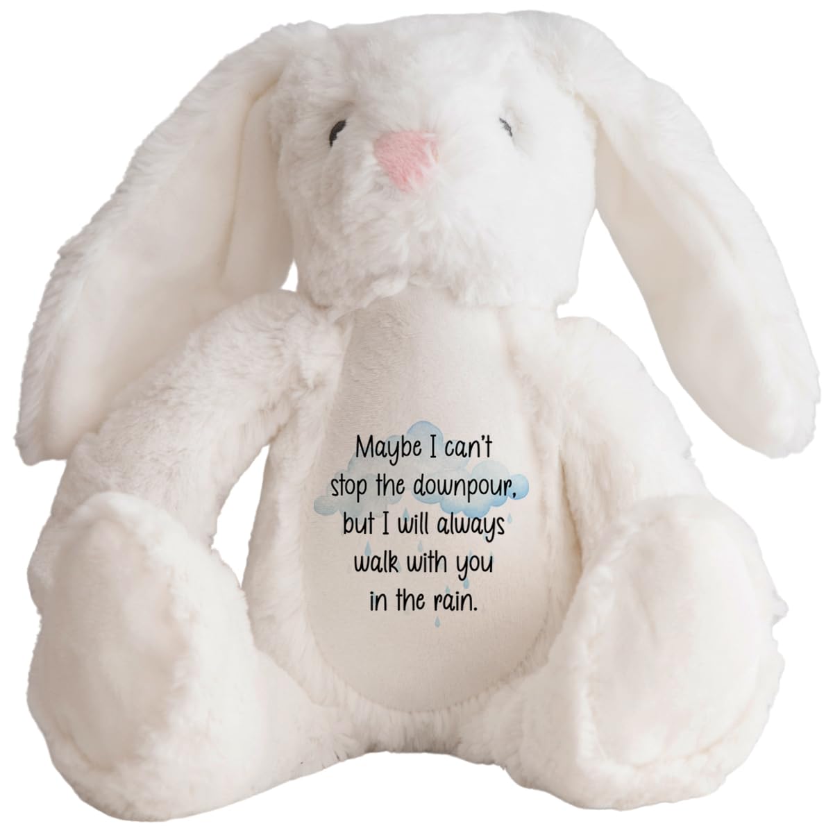 Personalised Bereavement Bunny Teddy Bear – Sympathy Gift for Grief and Loss – Customised Comfort Teddy for Someone Who Is Grieving – Thoughtful Gift for Bereavement Support (In The Rain, White)