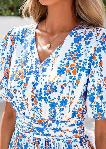 Image of PRETTYGARDEN Womes Boho Maxi Dresses 2026 Summer Spring V Neck Puff Sleeve Empire Waist A Line Flowy Long Beach Floral Dress