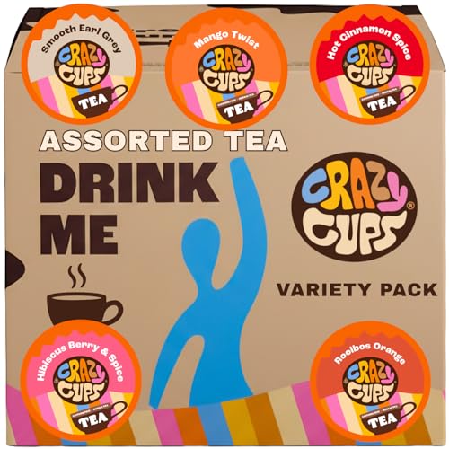 Crazy Cups Assorted Tea Variety Pack 30 Count, Cinnamon, Earl Grey, Hibiscus Berry & Spice, Mango Twist, Rooibos Orange, Single Serve Tea Pods Variety Pack for Hot & Iced Tea