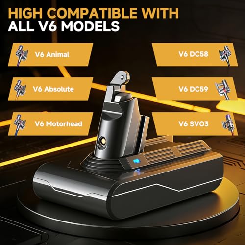 Image of 8000mAh 21.6V Upgraded Battery Replacement Compatible with Dyson V6 | Li-ion Battery for V6 Animal /Slim /Absolute /Motorhead /Fluffy /SV03 /SV04 /SV05 /SV09 /DC58 /DC59 /DC61 /DC62 Cordless Vacuum Cleaners.