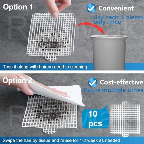 Image of Rushwak Large Upgraded Drain Cover Hair Catcher (Pack of 10) Disposable Waterproof Drain Guard Mesh Stickers Drainage Jali Shower Drain Cover for Bathroom Floor Sink Bathtub (12.7cm x 12.7cm)