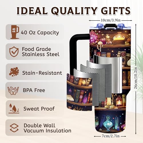 Book Lovers Gifts for Women, 40oz Tumbler with Handle & Straw - Image 3