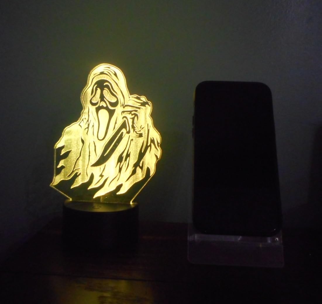 Scream Ghost Mask 7" Custom Horror Movie Laser Engraved 3D Effect Acrylic LED Desk Top Night Lamp