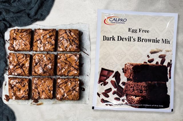 Image of Calpro's Egg-Free Dark Devil Brownie Mix ! Rich Chocolate Flavour! Fudgy & Crust Quick and Easy to Make ! Cake Mix for Kids -100% Vegetarian : Mix 1KG