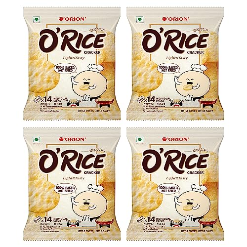 Image of ORION Rice Cracker |O'Rice Cracker |Premium Baked Korean Snack, 4 x 14pc pack |Weekly snack pack | Healthy Rice Cakes