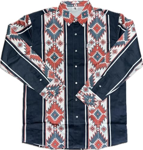 WoahBros Slick FR Shirts, 8oz Midweight Flame Resistant Welding Shirt, CAT2/NFPA2112, 100% Cotton with Pearl Snap Buttons - Aztec, Small