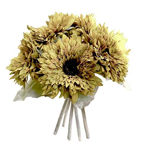 Nearly Nature Ramo de girasoles de 6 cabezas, flores artificiales para el hogar y la boda, decoración floral (verde)