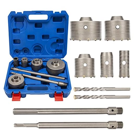 XDOVET 9PCS Concrete Hole Saw Kits with 2 Drill Bits and SDS Plus & Max Shank, Hole Saw Tool Set for Concrete Cement Brick Stone Wall Drilling, Kit Size 30 40 65 80 100 MM