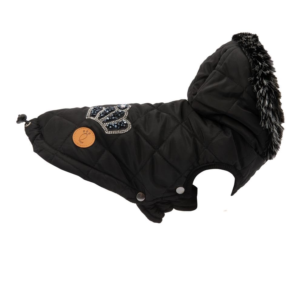 Veste matelassée Chaude pour Chien, Veste Confort Petite Taille 25 cm, Fermeture réglable à Clip, Capuche Amovible et Trou pour Laisse. Doté d'un Bouton Ferme Capuche