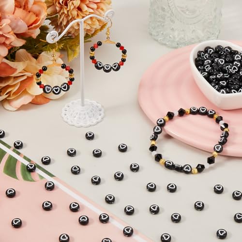 SUNNYCLUE 1 Box 500Pcs Acrylic Heart Beads Flat Round Love Heart Bead Bulk 7mm Mini Black White Pony Coin Disc Loose Spacer Beads for Bracelets jewellery Making Beading Valentine's Day Gifts DIY Craft - Image 4
