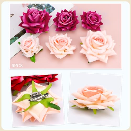 Pinzas para Cabello Floral Ahoney 6 Piezas Rosa y Champagne miniatura 5