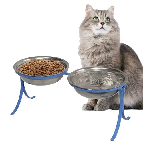 Comedouro Ferro e Inox Alto Pet para Gatos Duplo Ração Agua Sachê (Vermelho)