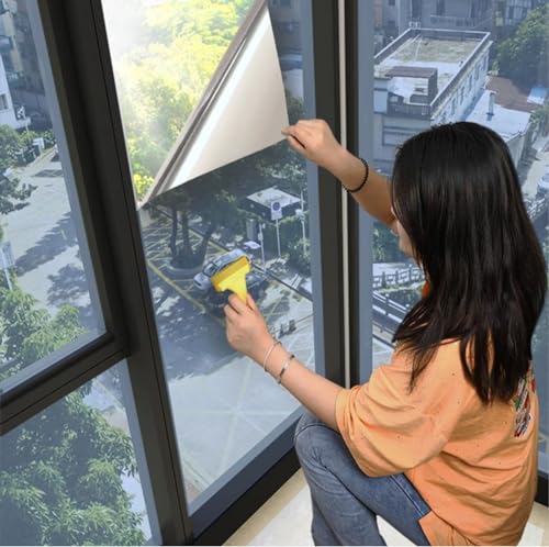 Image of CREON One Way Mirror Film Daytime Privacy Heat Control Reflective Glass Covering Anti UV Solar Film Static Cling House Window Tint II Silver (20 inch x 55 inch Inch)