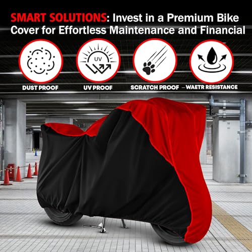 Image of Water Resistant Bike Cover Dustproof UV Protection Bike Body Cover for Bajaj Pulsar 150 All-Weather Protection with Red Piping - (Red & Black Design)