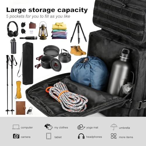 owwasd Militär Rucksack Herren,45L Groß Rucksack Wasserdicht Wanderrucksack Herren Taktischer Backpack(Schwarz) – Ansicht 5