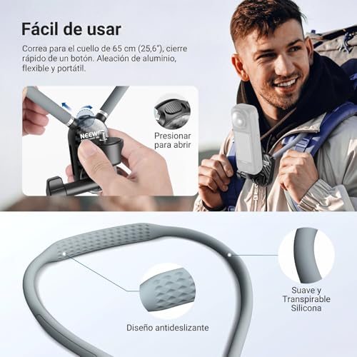 Soporte de cuello anticaídas para cámaras de acción con correa ajustable 3