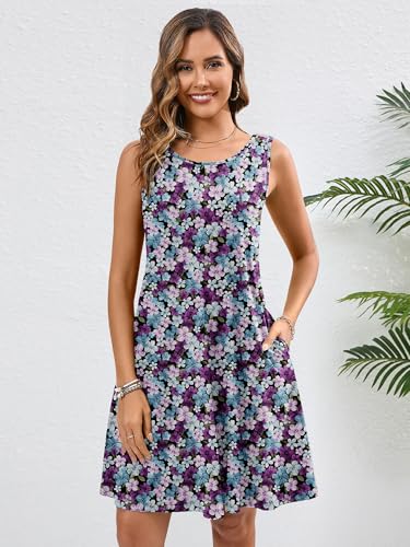 Image of Heymoments Women's Summer Sleeveless Crewneck Dresses Casual Loose Fitted Tank Sundress with Pockets