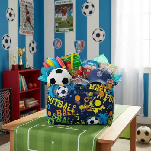 Image of Large Kids Basket Foldable Nursery Baby Storage Bin Collapsible Box Organizer Bedroom Decor (Graffiti Soccer)