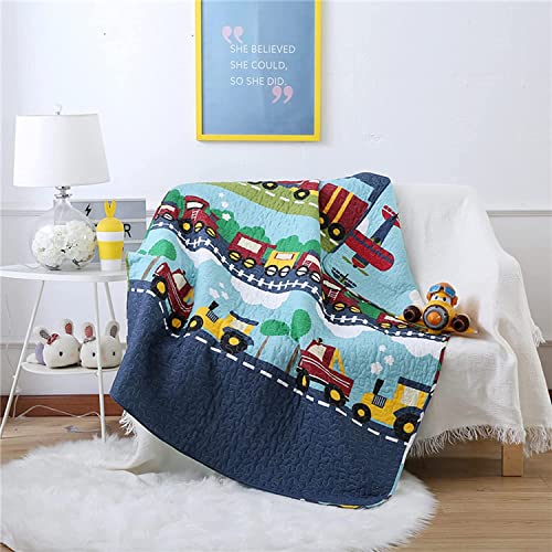 Abreeze 100% Cotton Children's Bedspread, Train Pattern Coverlet Truck Quilt Bedspread Throw Blanket For Baby Kids 43" X 51" 1Pcs #TOP2