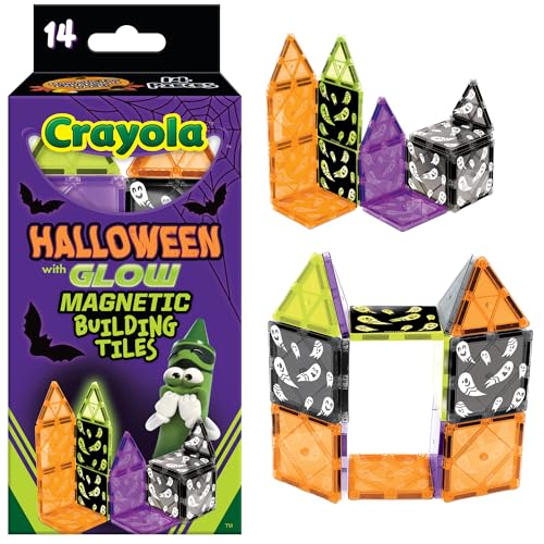 Image of CreateOn Crayola Halloween Glow in The Dark Magnetic Tiles Set, Building Set for Kids, STEM Toys for Boys and Girls Ages 3 and Up, 14-Piece Set