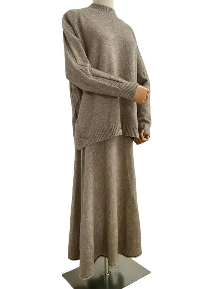 Autunno Inverno A Maglia Due Pezzi Set Da Donna Abiti Casual Pullover Maglione+Vita Alta Maglia Gonne Lunghe Set, Set da 2 pezzi, S