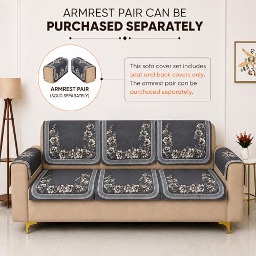 Image of Homerz Premium 'Luxe Series' Holland Velvet Sofa Cover | Smooth Finish | Anti-Skid Fleece Backing | Soft Touch Couch Protector for Living Room (Grey, 6 (3+2+1) Seater, Seat Cover with Backrest)