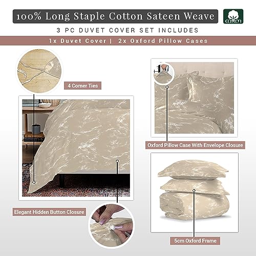 Pizuna Cotton Marble Taupe Printed Duvet Cover Set Super King 260x220 - Image 3