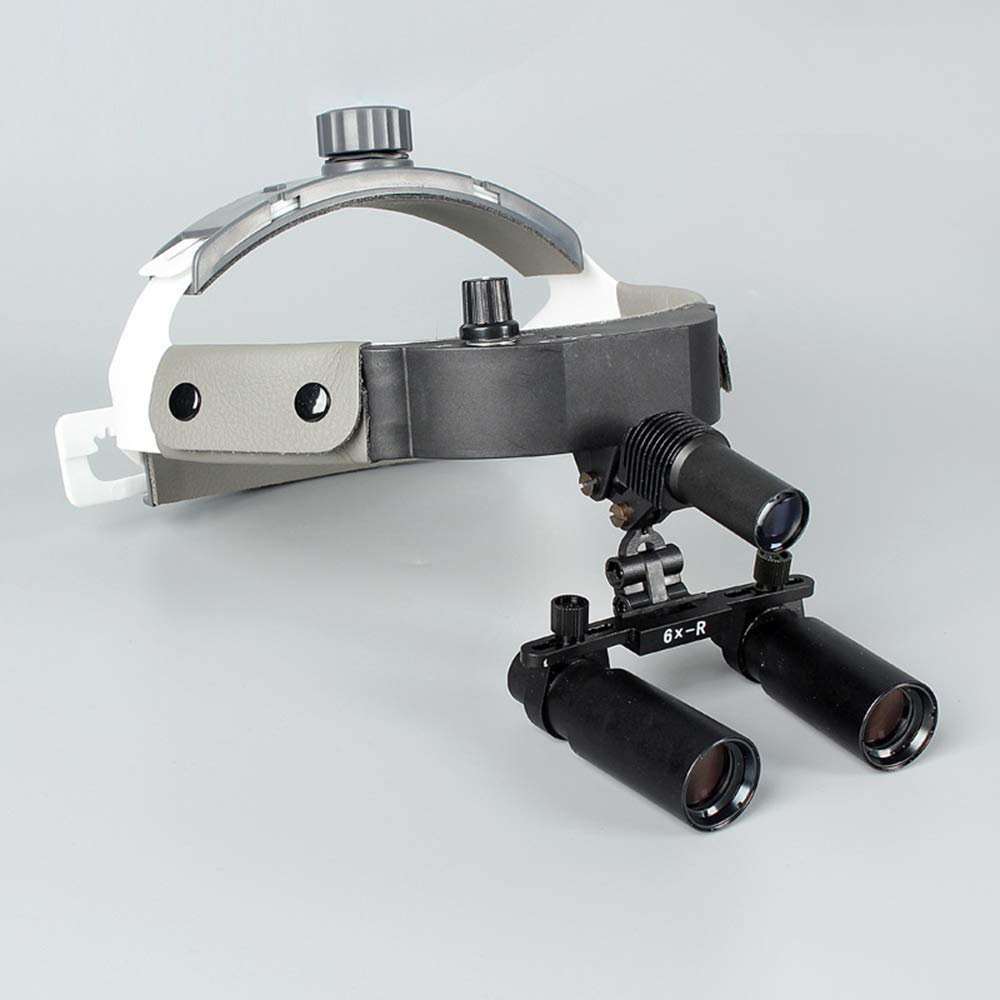 Lupas Binoculares 6X con Diadema De Cuero Y Linterna Frontal Led De 3W, Aumento De 420 Mm De Distancia De Trabajo.