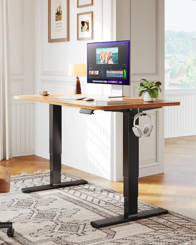 Image of HUANUO Height Adjustable Electric Standing Desk Frame, 3 Stage Leg Dual Motors Sit Stand Desk Frame with Memory Controller for Home Office, for Max 75″ x 35″ Desktop, Frame Only, Black