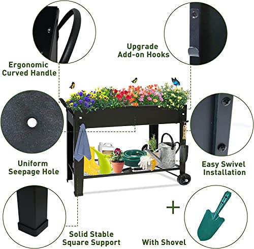 Fleecy Day Raised Garden Planter Beds With Wheels Legs, Large Planters Box For Indoor Outdoor Plants,Metal Galvanized Elevated Rectangle Herb Planter Box For Vegetables Flower Patio 31.5" H #TOP6