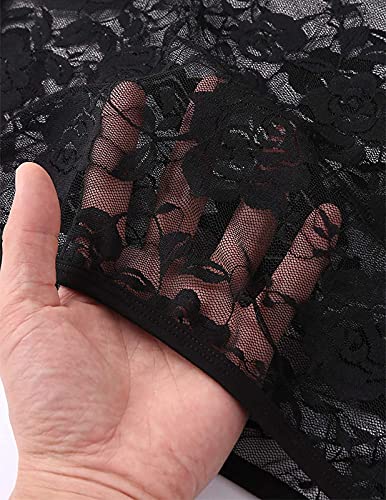 Taikmd Men's Vest Floral Lace Muscle Crop Tank Top See-Through Sleeveless Casual Tee Shirt Undershirt Nightwear (Black, Large) #TOP5