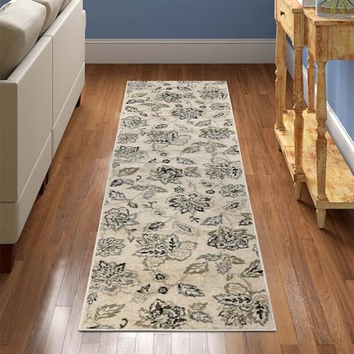 Tapis de couloir polypropylène résistant à motif floral de 2'7x8' - 2