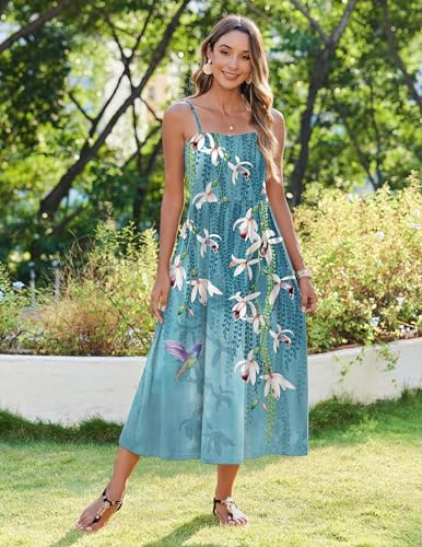 Image of Zeagoo Women's Summer Casual Boho Sundress Spaghetti Strap Square Neck Flowy Midi Dresses A Line Beach Dress with Pockets