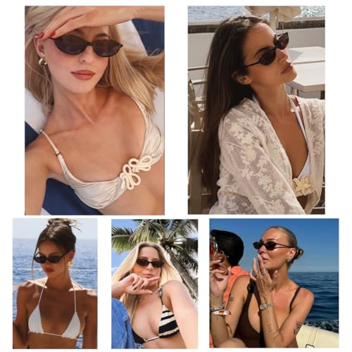 Retro Oval Sunglasses for Women Men Chic Small Narrow 90s Glasses Cat Eye Y2K Shades Trendy Sunnies3