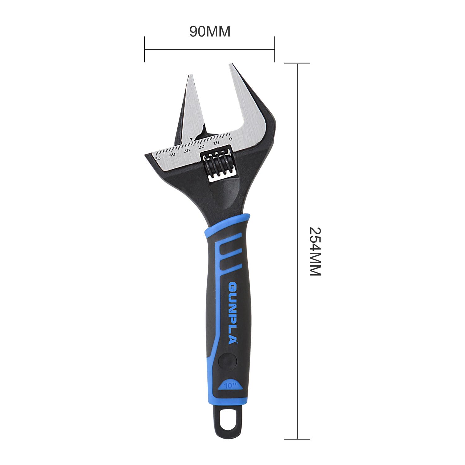 Gunpla Adjustable Wrenches Wide Jaw - Heavy Duty Tool with Deep Jaws for Mechanics Plumbers, DIY, Black+blue, 10-inch/254mm - Image 2