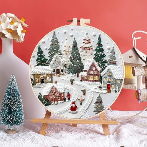 JSRQT Christmas Embroidery Starter Kits,DIY Embroidery Needlepoint Supplies Kit for Adults Beginners,Handmade Sewing Craft Set - Image 2