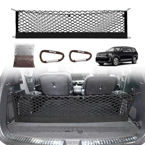 Muslogy Trunk Cargo Net Compatible with 2020-2025 2026 Kia Telluride Accessories, SUV Sedan Cargo Organizer Storage Net with Heavy Duty Carabiners
