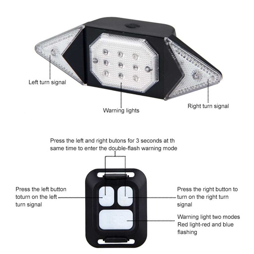 Luce USB Bike Wireless Remote Control Rear Lamp Red/Blue Flash Turning Signal Safety Warning Taillight