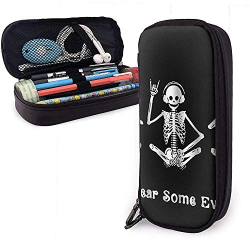 Funny Skull Quotes - Hear Some Evil Cute Pu Leather Pencil Case 20X9X4cm Double Zippers Pencil Pouch Bag for School Office Girls Boys Adults