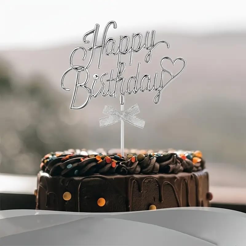 AMFIN® Happy Birthday Cake Toppers Set for Birthday Cake Supplies Decoration Accessories/Decorating Items - Silver - Image 5 thumbnail