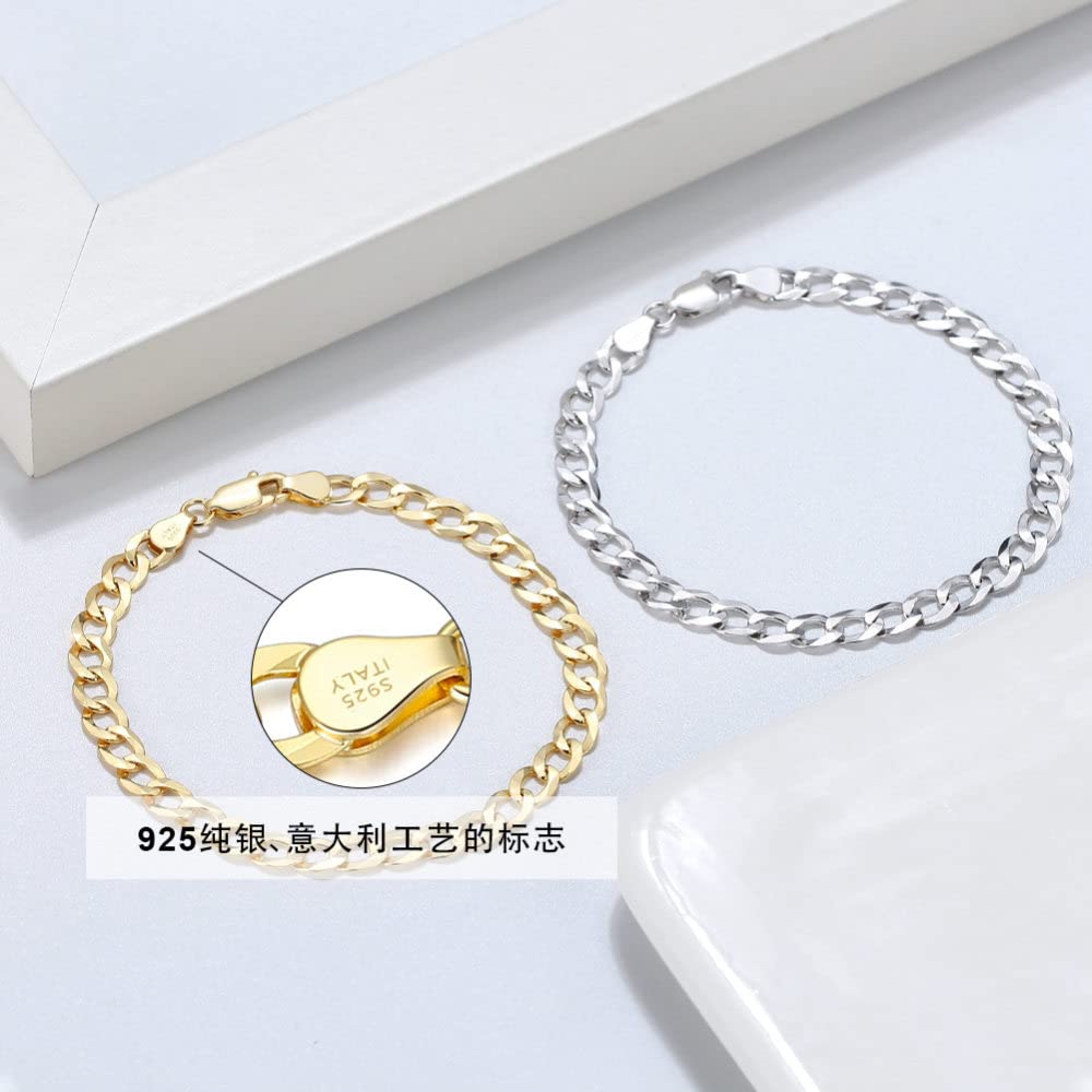 Armband Silber,Einfache S925 Sterling Silber Armreifen 5 Mm Exquisite Facette Mesh Gliederketten Armbänder Kubanische Kette Unisex Punk Freundschaftsarmband Schmuck Für Damen Männer Geschenk, 9 Z