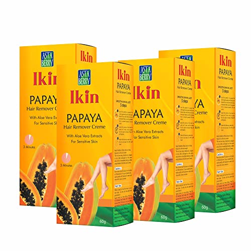 Image of Ikin Papaya Hair Remover Cream For Sensitive Skin - Bikini Hair Removal Cream For Women & Girls Pack of 4 (60gm X 4)