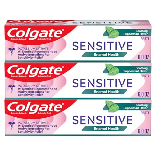 Colgate Sensitive Enamel Health Toothpaste for Sensitive Teeth, 3 Pack, Toothpaste with Fluoride and 5% Potassium Nitrate, Helps Prevent Bad Breath, Soothing Peppermint Flavor, 6 oz, 3 Pack