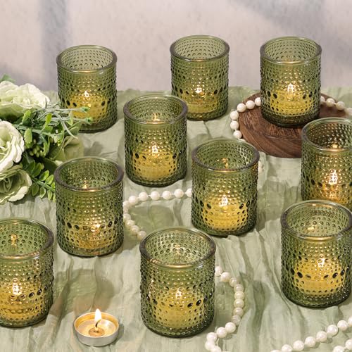40Pcs Glass Votive Candle Holders Green Tea Light Candle Holder Vintage Tealight Candle Holder Bulk for Wedding Christmas Party Table Decor (Green)