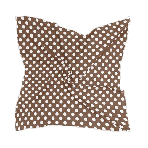 Square Scarf Polka Dots Brown Silk Feeling Bandanas Head Scarfs Hair Wraping Neckerchief for Women 23.6 Inch