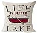 Life is Better at The Lake Paddelboot Baumwolle Leinen Quadratisch Überwurf Taille Kissenbezug Dekorative Kissenhülle Sofa 45,7 x 45,7 cm