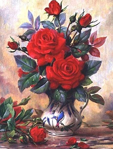 Peinture par numéros adulte kit complet toile fleurs rouges acrylique