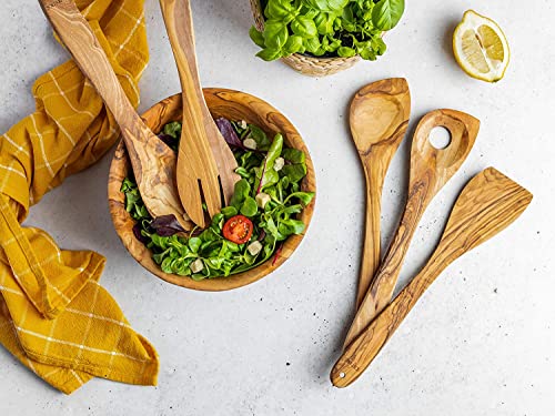 SOLTAKO Olivenholz Küchenutensilien 7er Set 'The Ramsay Set', Kochlöffel, Pfannenwender, Salatbesteck aus Oliven Holz