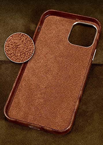 Coque en cuir de vache ciré pour iPhone 14 Pro, étui rétro marron élégant et durable - 4