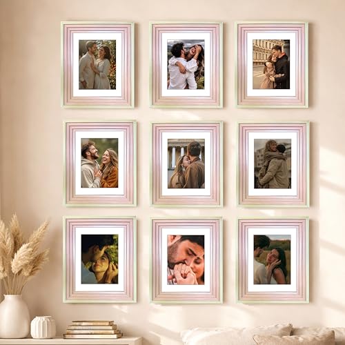 Image of Art Street Luxury Photo Frame for living room, Modern Step Design Photo Frames for Photograph, Art Work, Kids Room Set of 9 (11x14 Inch, Pink)
